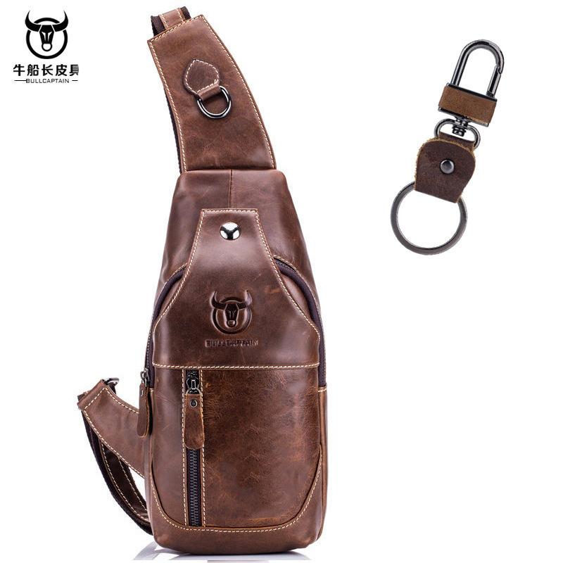Retro Men's Genuine Leather Shoulder Crossbody Bag with A Layered Cowhide Front Cover