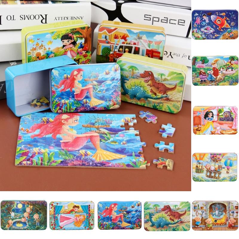High-quality 60-piece Wooden Puzzle In Iron Box Educational Toy For Kids