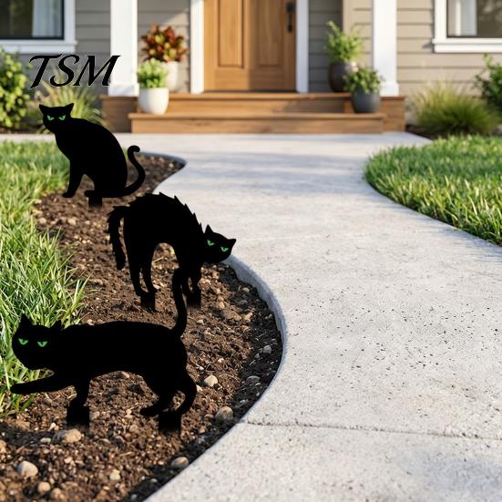 Spooky Outdoor Silhouette Halloween Garden Stake, Black Cat Yard Sign with Glow-in-the-dark Easy Installation Stakes Eyes, Waterproof Ghost
