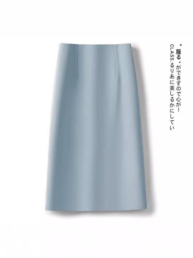Petite High Waist Midi Skirt with Back Slit - Women's 2025 Spring/Autumn A-Line Slimming Style