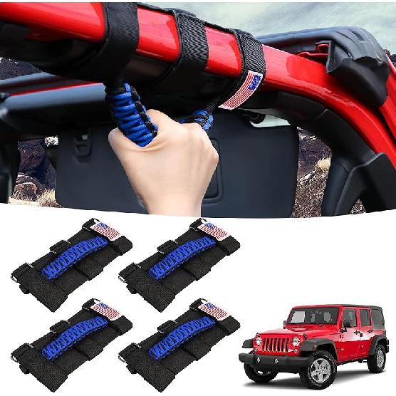 GAIZON 4 Pack Grab Handles Paracord Roll Bar For Jeep Wrangler Accessories CJ YJ TJ JL JK LJ JLU JKU Sahara Freedom Rubicon,Gladiator JT 1955-