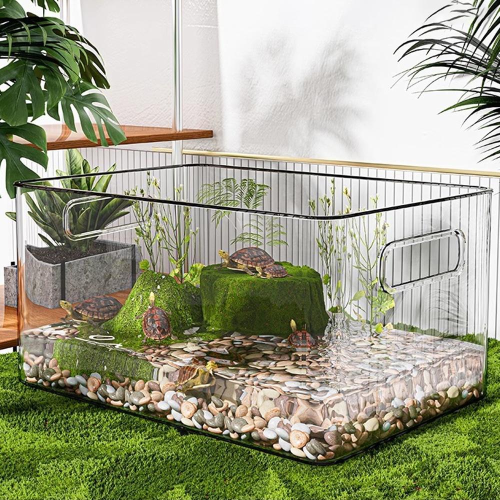 1 PC Transparent Aquatic Terrestrial Turtle Tank Turtle Habitat Box for Pet Reptile Amphibian Turtle Fish Tanks Box Pet Supplies