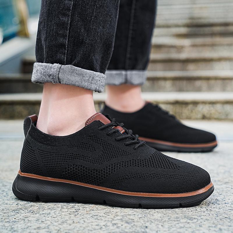 Fashion Retro Style Men's Casual Shoes Lightweight Knitted Walking Shoes Breathable Mesh Outdoor Traveling Flat Shoes