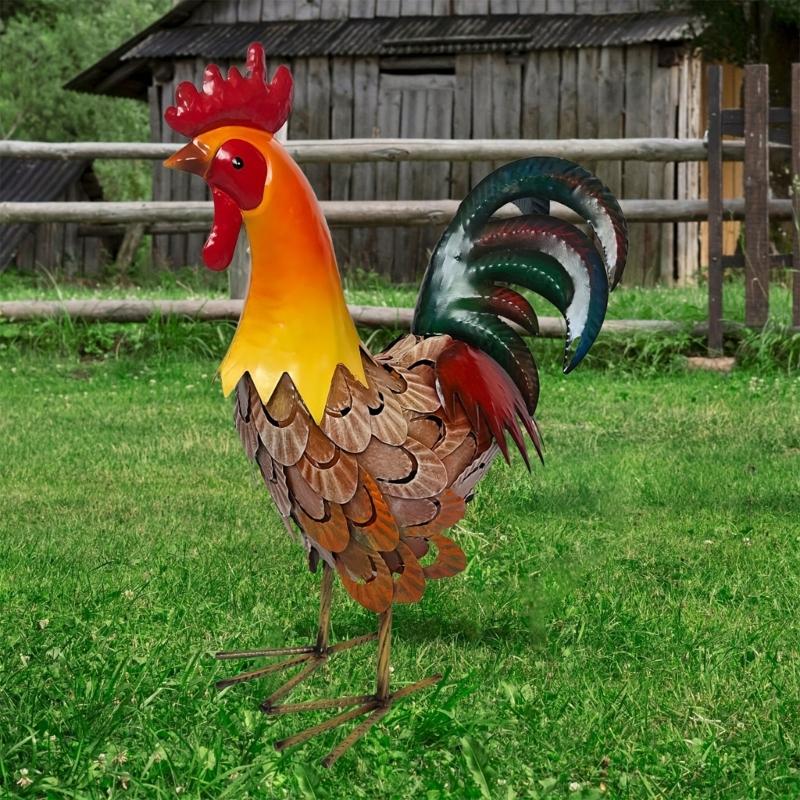 Elegante Scultura di Gallo in Metallo Per Giardino e Decorazione della Casa Ornamenti per Prato sul Retro Con Finitura Resistente alle Intemperie