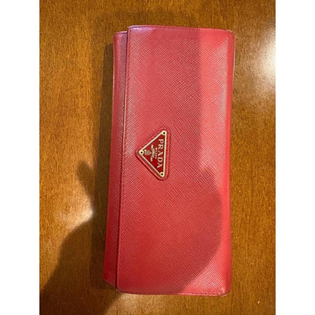 Used PRADA Enamel Leather Long Wallet Red