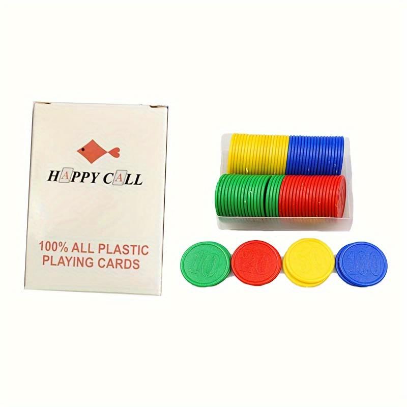 

1 колода карт и 50 круглых игровых реквизитов Техасские карты для хранения ПВХ Пластик с большим шрифтом Водонепроницаемые широкие игральные карты, набор для настольных игр красный