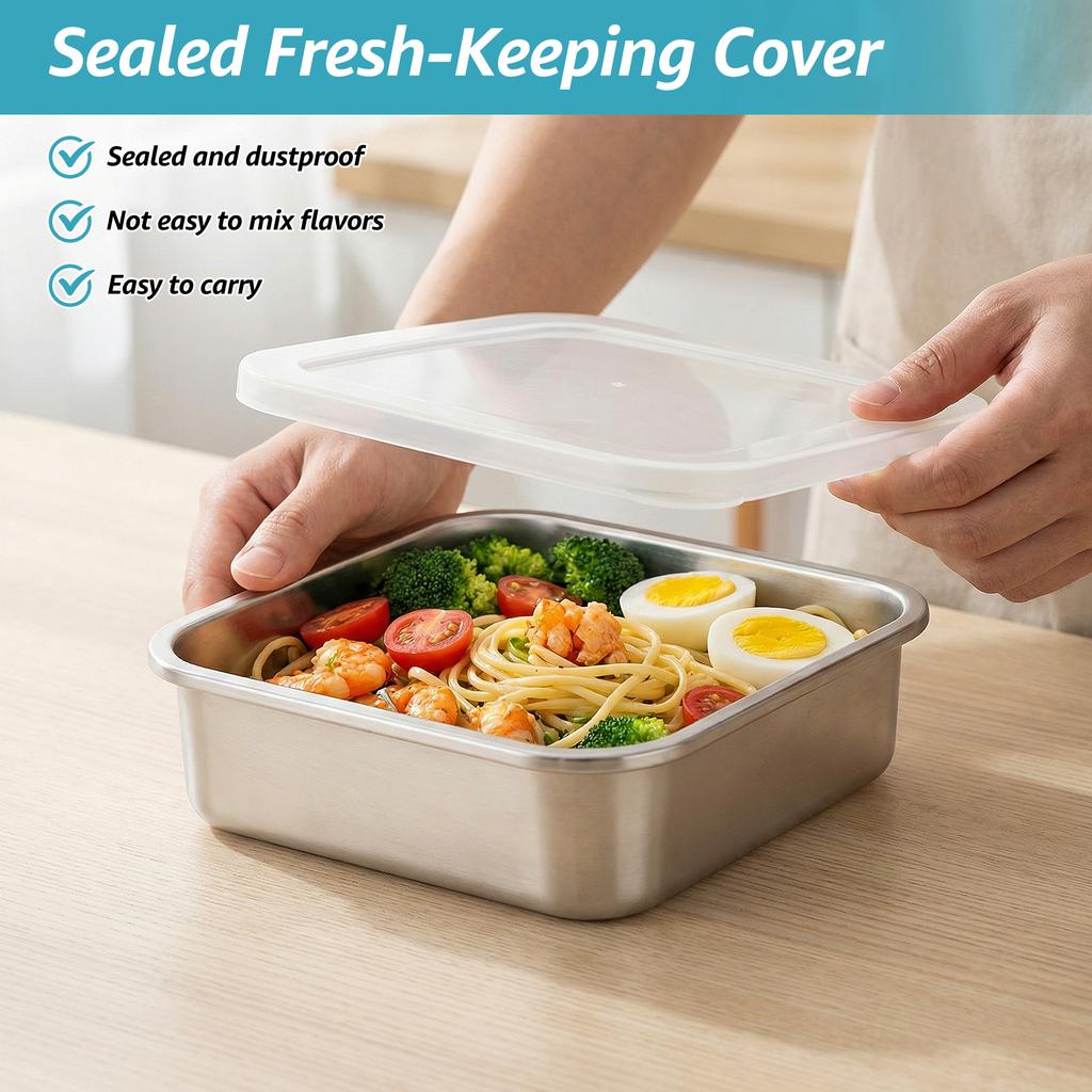 2 in 1 Bento Lunch Box Stainless Steel Food Storage Container Fruit Washing Up Bowl Strainer  Draining Airtight Crisper Box