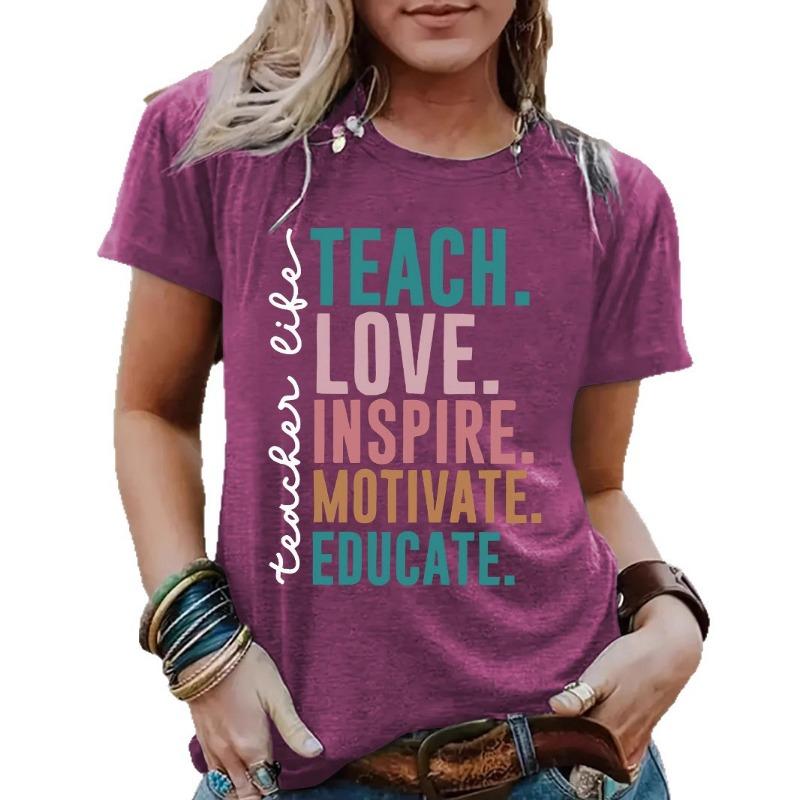 Sommar Tryckt Rundhalsad Pullover Kortärmad Dam T-shirt