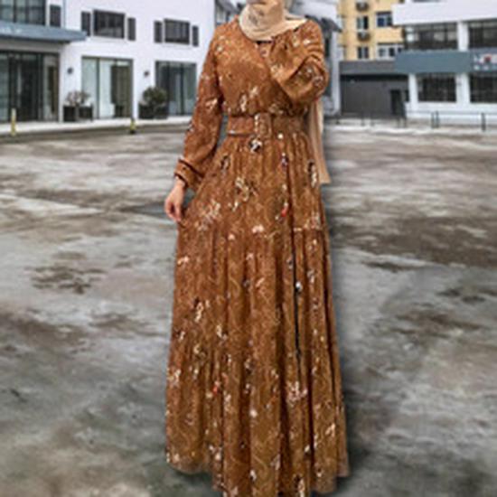 Długa sznurowana szata damska w stylu bliskowschodnim - Rozmiar plus, Długi rękaw, Styl europejski/amerykański