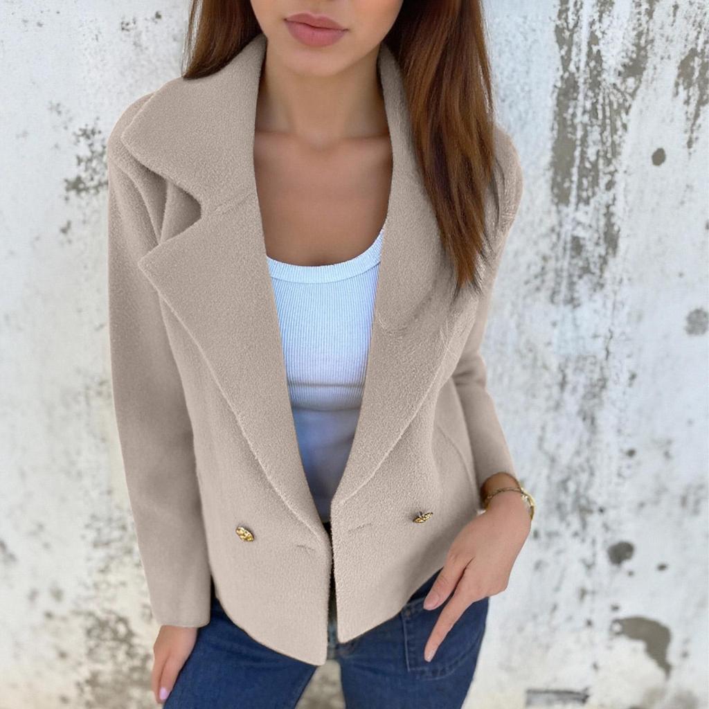 Fashionable Women's Spring Casual Cardigan Solid Color Lapel Jacket