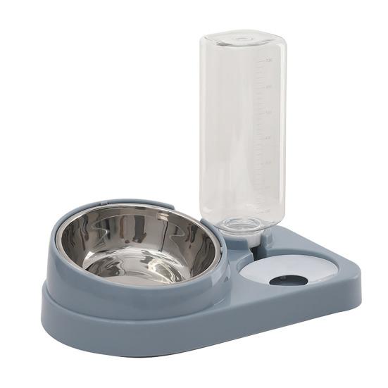 2-in-1 Pet Feeder Tilted Dog Food Bowl with 700ml Automatic Water Dispenser Stainless Steel Bowl Food And Water Feeder for Cats Dogs