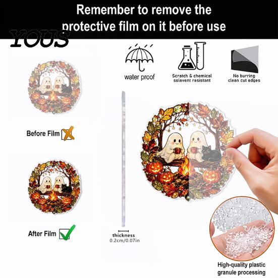 Pumpkin Party Decor Halloween Acrylic Hanging Decoration, Cartoon Ghost Ornament with Double Sided Bell, Suncatcher for Indoor Outdoor Holiday