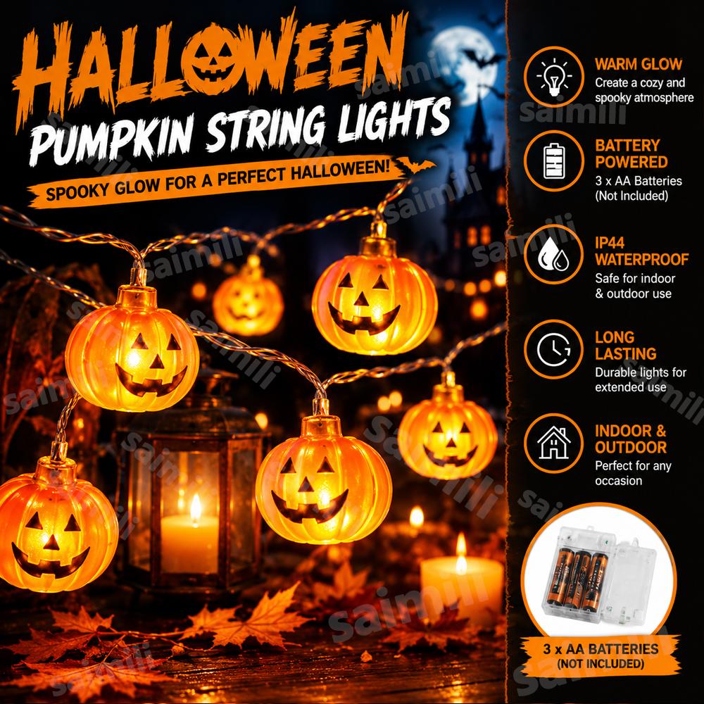 Halloween LED 10/20 LED 3D Pumpkin String Lights Battery Powered Decorative Fairy Lights for Happy Halloween Party Home Atmosphere Decoration