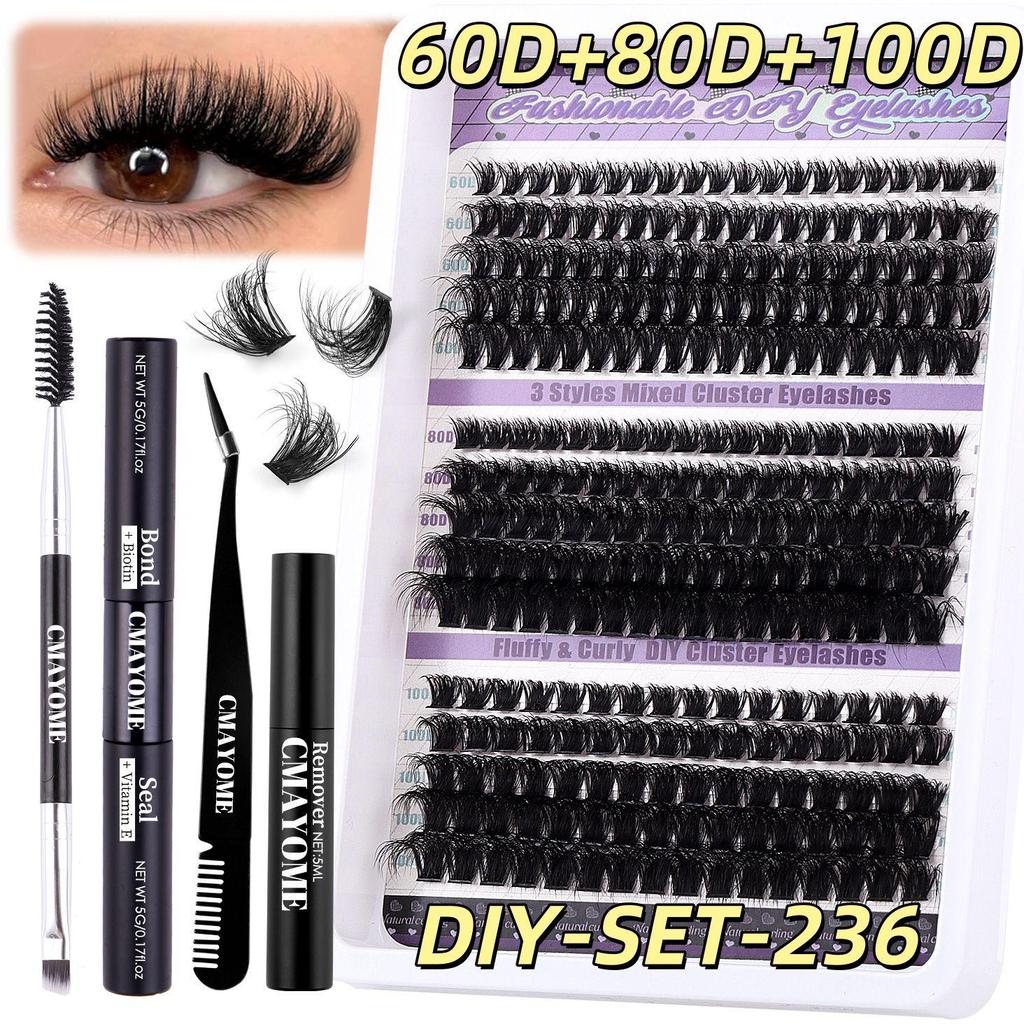 DIY Dense D-Curl False Eyelash Extension Set - Fluffy, Segmented & Curled Doll Lashes