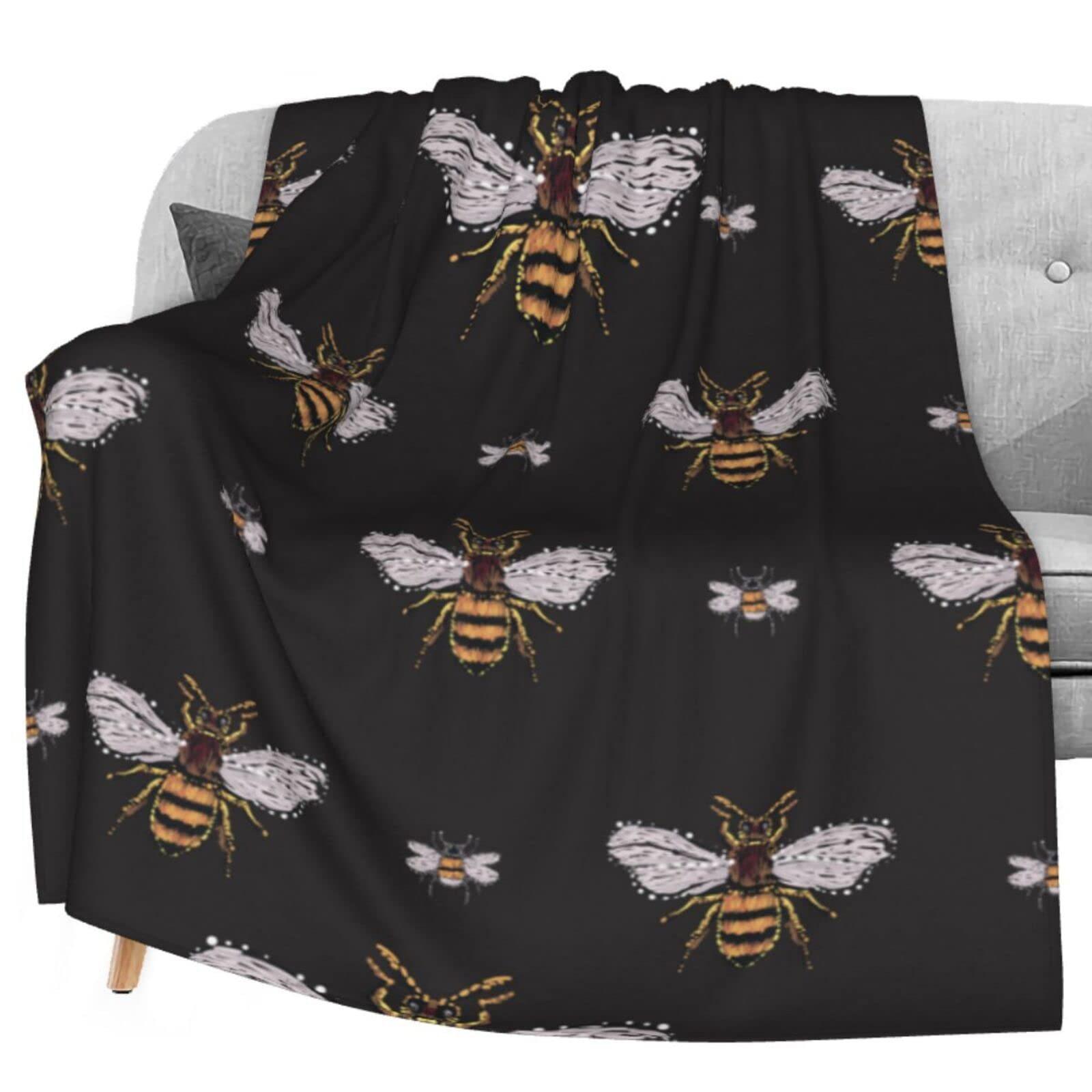Фланелевый плед Плед для сна Плед с принтом пчел Четыре сезона Супермягкий Офисный плед Плед для дивана 70x100cm
