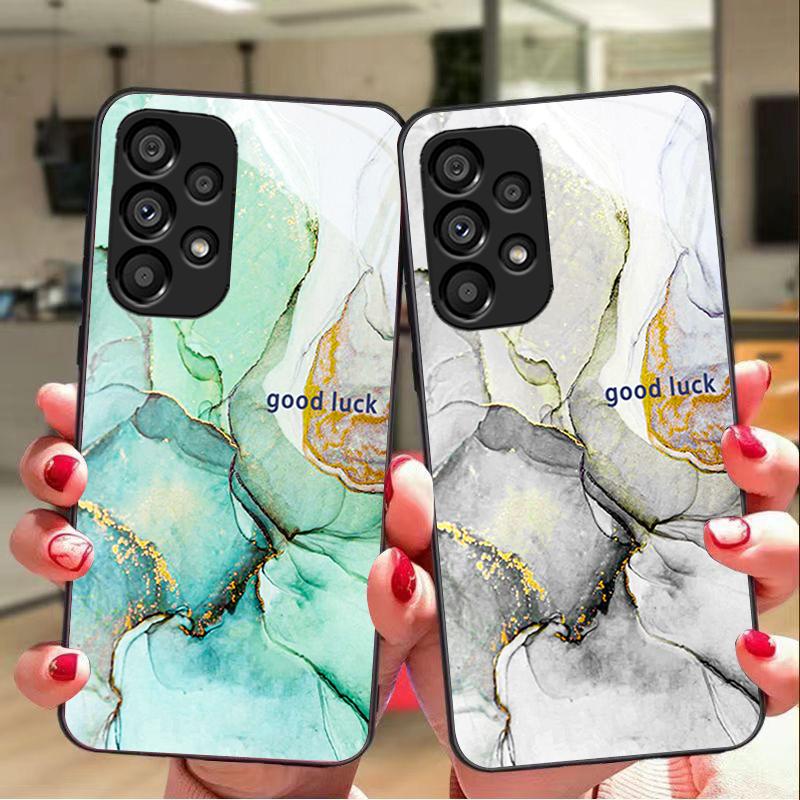 Musterfarbe Marmor für Samsung Galaxy S 8 9 10 20 Plus 21 FE 22 23 24 Ultra S7 Edge Schwarz Gehärtetes Glas Handyhülle Hartschale