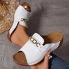 Wedge Heel Platform Slippers Women's New Large Size Casual Fashion Simple Metal Buckle Fish Mouth Sandals