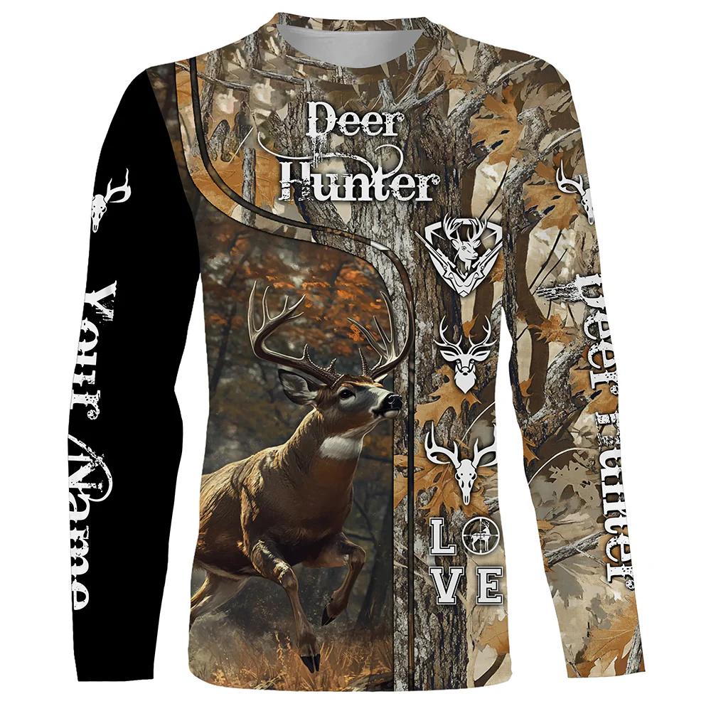 Camo Hunting Animals Wild Boar Men T-Shirt 3D Print Sport Long Sleeve Tee Tops Casual O Neck Streetwear T Shirts Men's Clothing