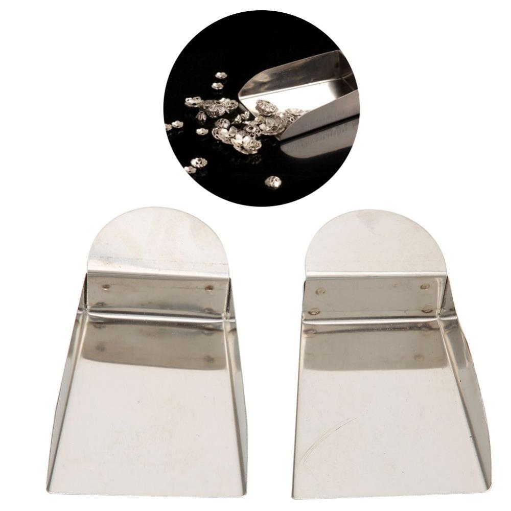 2pcs Small Size Mini Shovel Stainless Steel Bead Scoop Portable Jewelry Scoop Gemstone Sorting