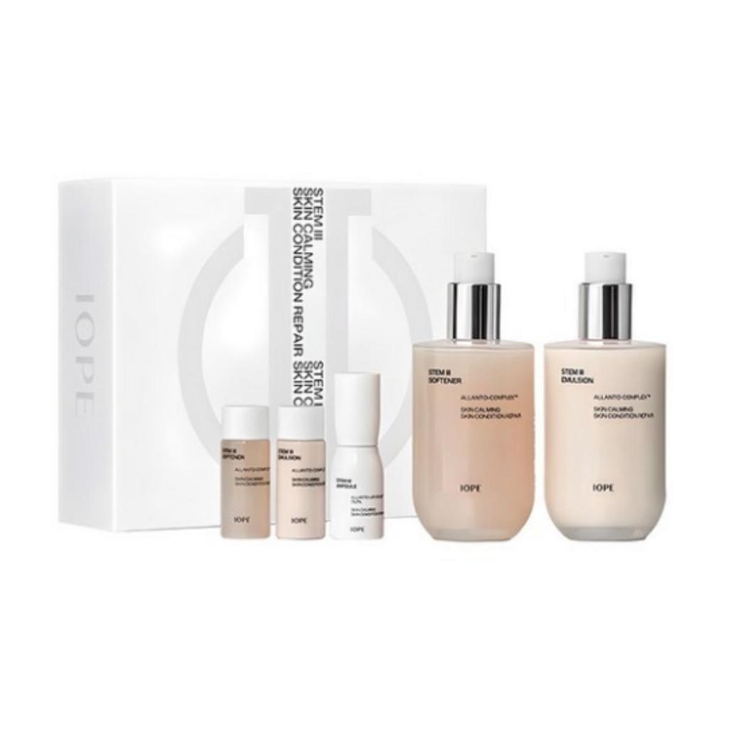 Iope STEM3 Basic Skincare Set — Softener (Toner) 150ml + 15ml, Emulsion 150ml + 15ml, STEM3 Ampoule 10ml