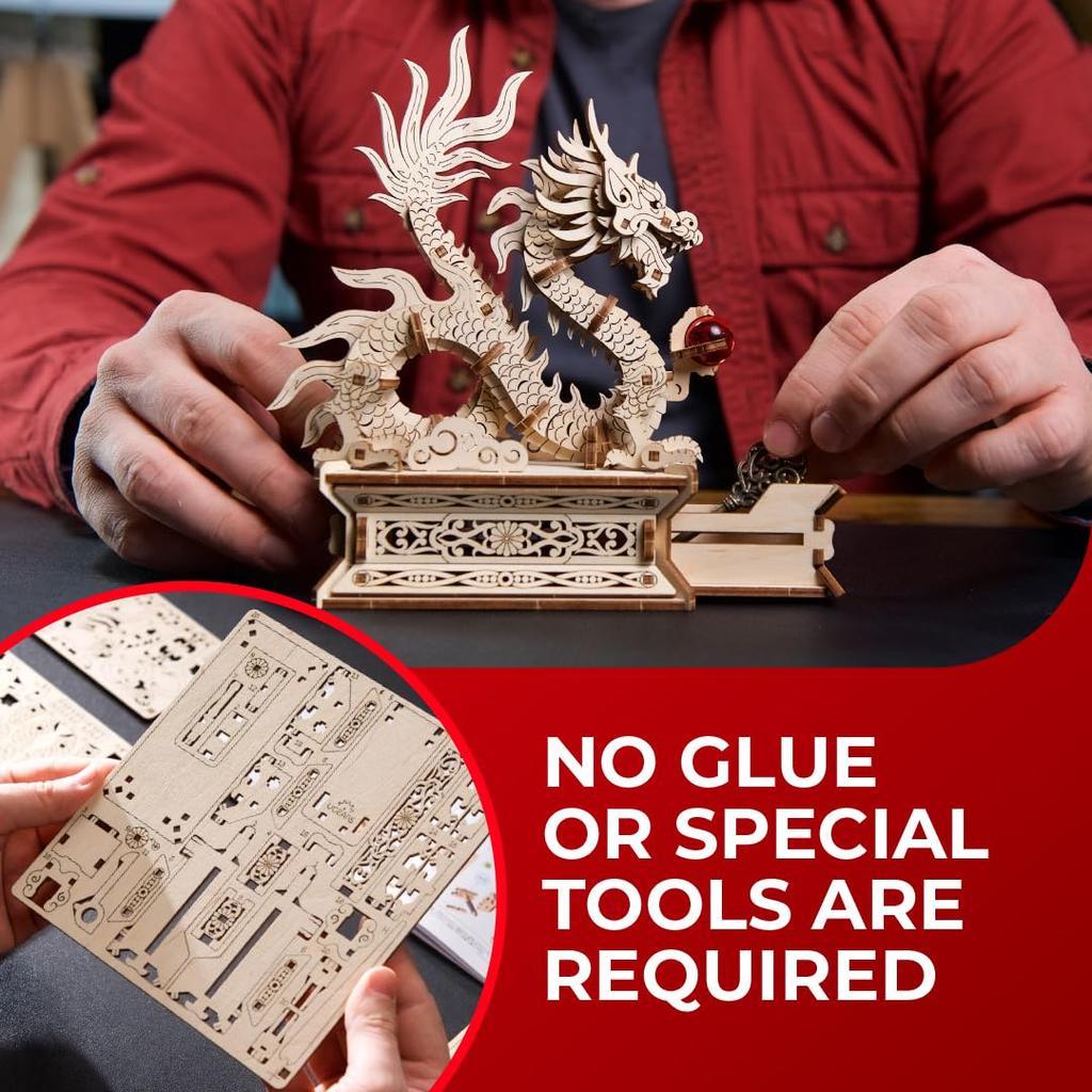 Ugears Holzdrache 70259, Holzpuzzle, kein Kleber oder Werkzeug erforderlich, 3D-Montageanleitung enthalten, Puzzle,