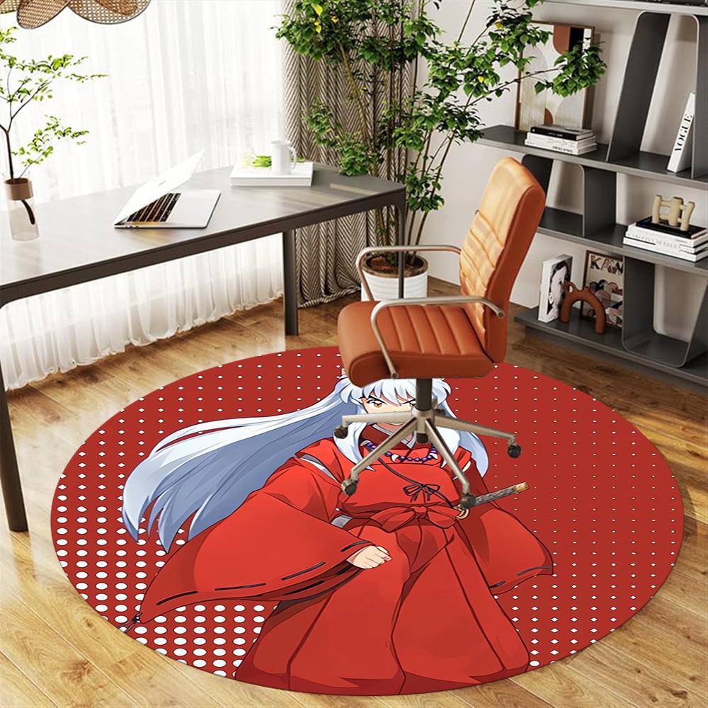 1pc Inuyasha, Red Cloak Round Chair Mat Area Rug - Non-Slip, Floor Mat for Office, Bedroom, Home Decor Christmas Gift P0811267
