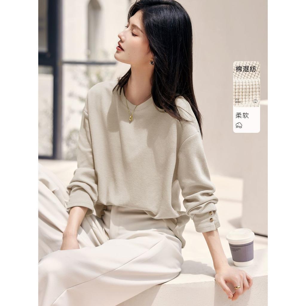Commute Fashion Minimalist Casual Versatile Sweatshirt Women Spring Autumn New Loose Crew Neck Pullover Long Sleeve Top