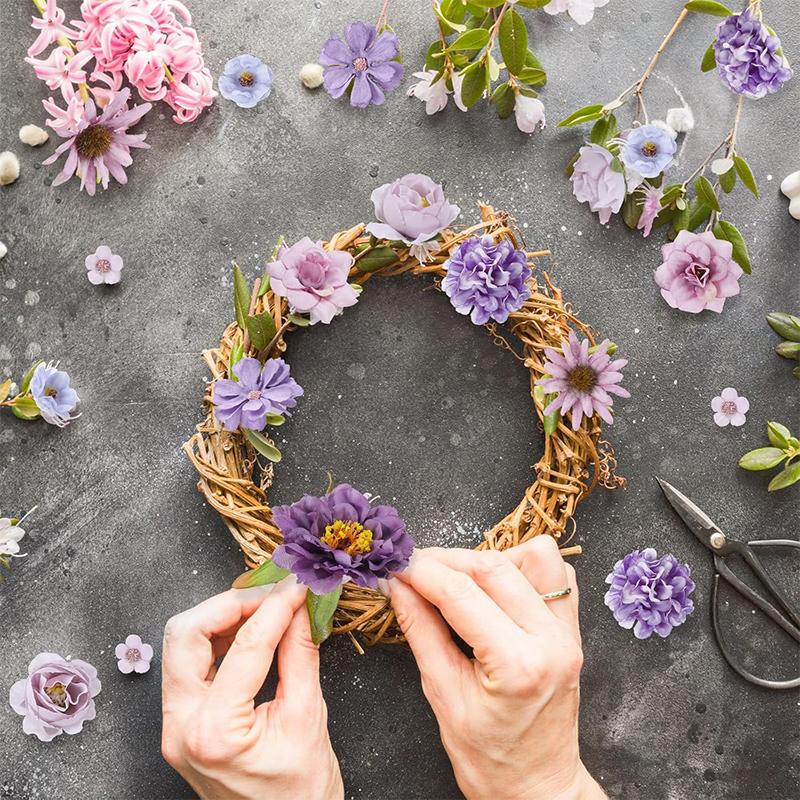 23/25Pcs Artificial Purple Flower Head Mini Silk Flower Fake Peony Daisy Rose Flower Wedding Home Decoration Party Craft Wreath