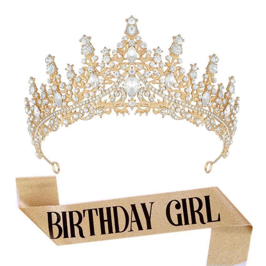 Luxury Crystal Crown & Sash Set for Birthday Girl
