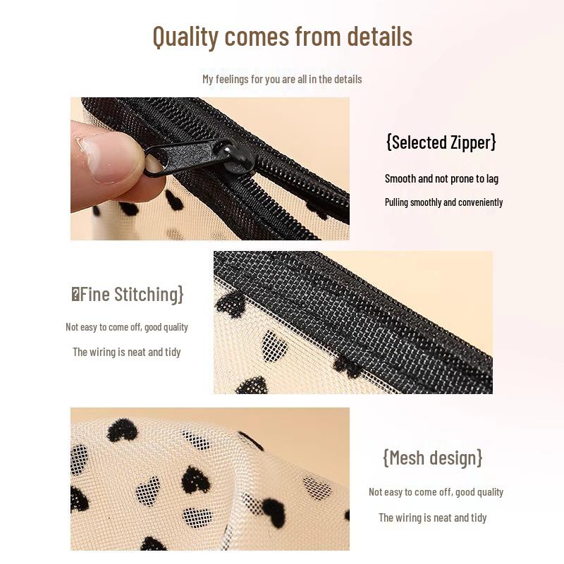 Flocking Love Mesh Portable Cosmetic Bag - High-Value, Simple Design