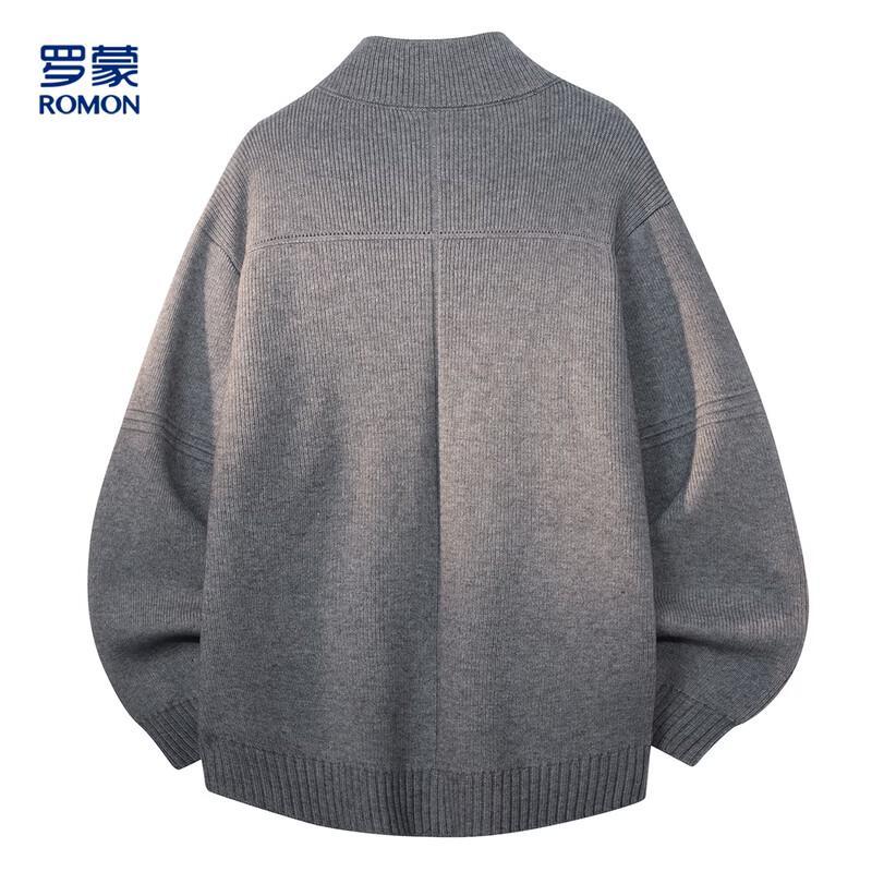ROMON Men's Casual Solid Color Zipper Cardigan