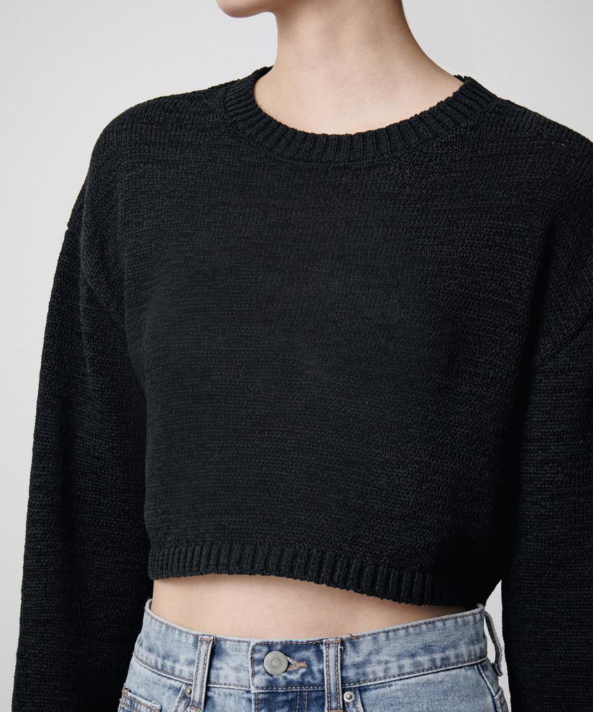 MUSINSA STANDARD WOMAN Women'S Flat Yarn Crop Knit [Black]