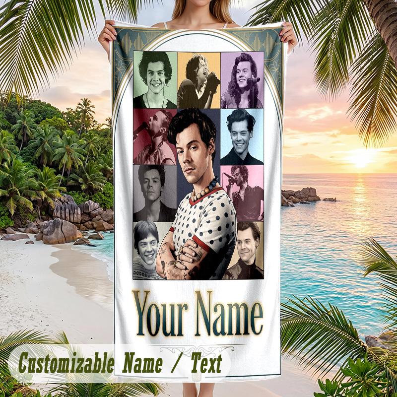Harry Styles Beach Towel, Personalized Custom Name Text, Quick Dry Large Absorbent Towel For Beach Pool
