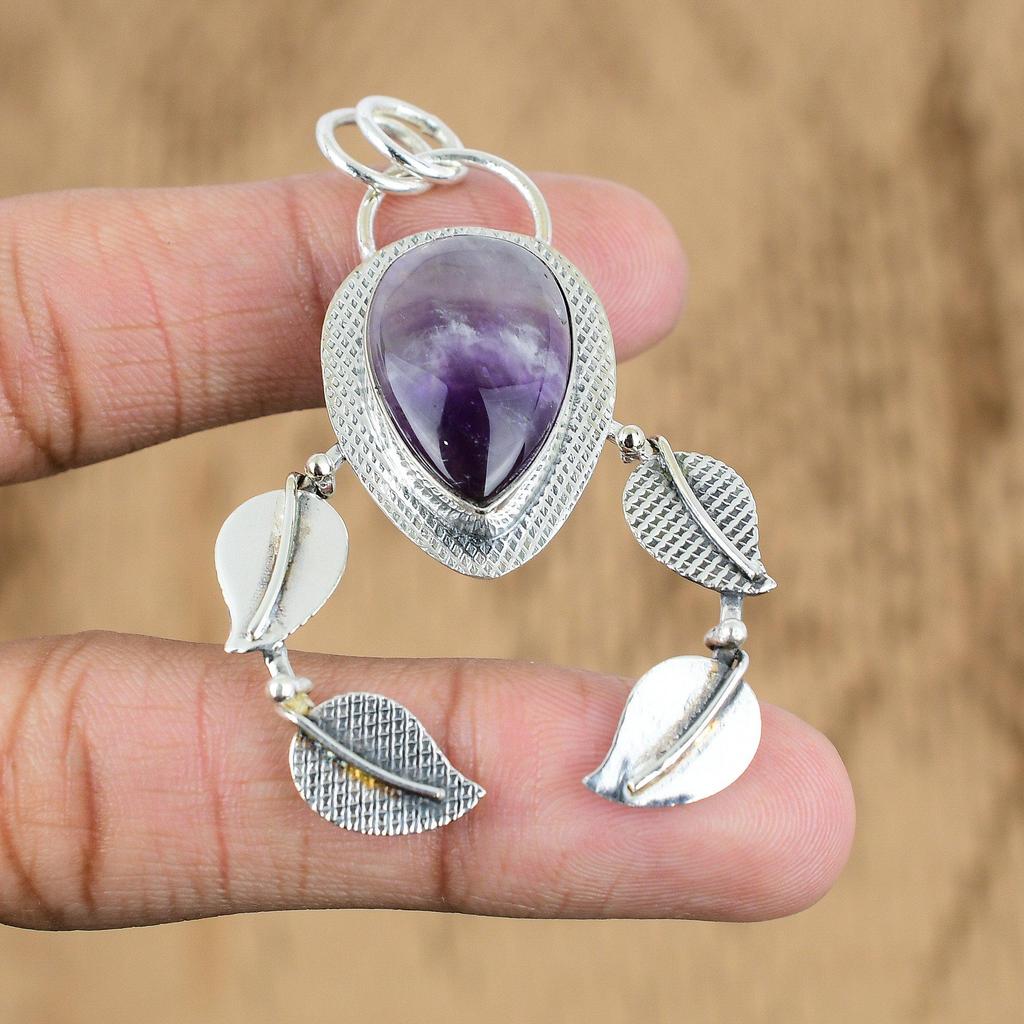 Gift For Her 925 Sterling Silver Natural Chevron Amethyst Gemstone Pendant