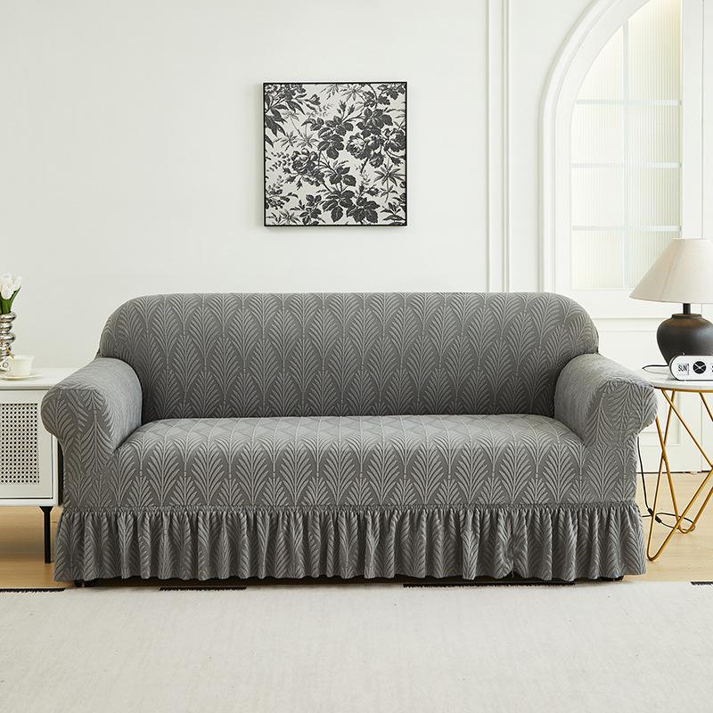 1 PC Jacquard Sofa Cover with Skirt Splash can be easily removed Couch Cover Protector of Bench with Armrest Plant Pattern