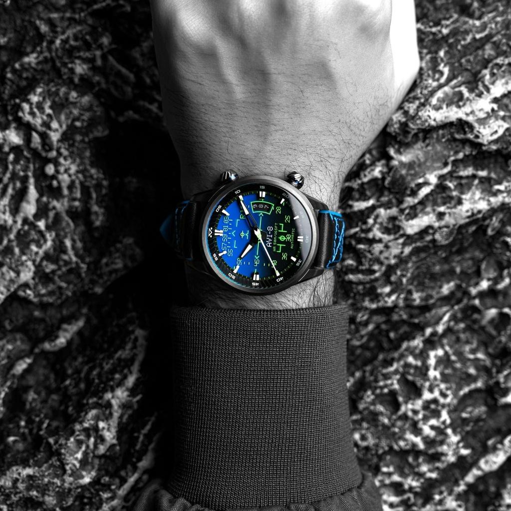 AVI-8 Hawker Harrier HUD Leather Strap Gradient Blue Dial Automatic AV-4117-01 Men's Watch