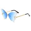 Butterfly Shape Diamond Inlaid Frameless Sunglasses, Fashionable and Exaggerated Sunglasses Round Face and Big Face