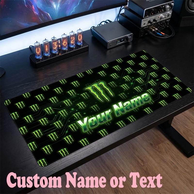Tappetino per Mouse Personalizzato con Nome Testo Monster Energy, Tappetino Grande per Scrivania, Regalo Personalizzato per Ufficio di Casa