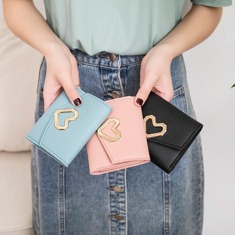 Korean Style 2026 Women's Heart-Shaped Tri-Fold Short Wallet and Coin Purse