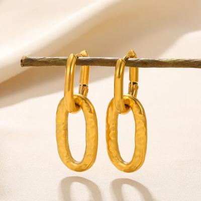 Vintage Double Geometric Earrings For Women Stainless Steel Gold Color Chunky Earring Female  Party Jewelry Gift BFF