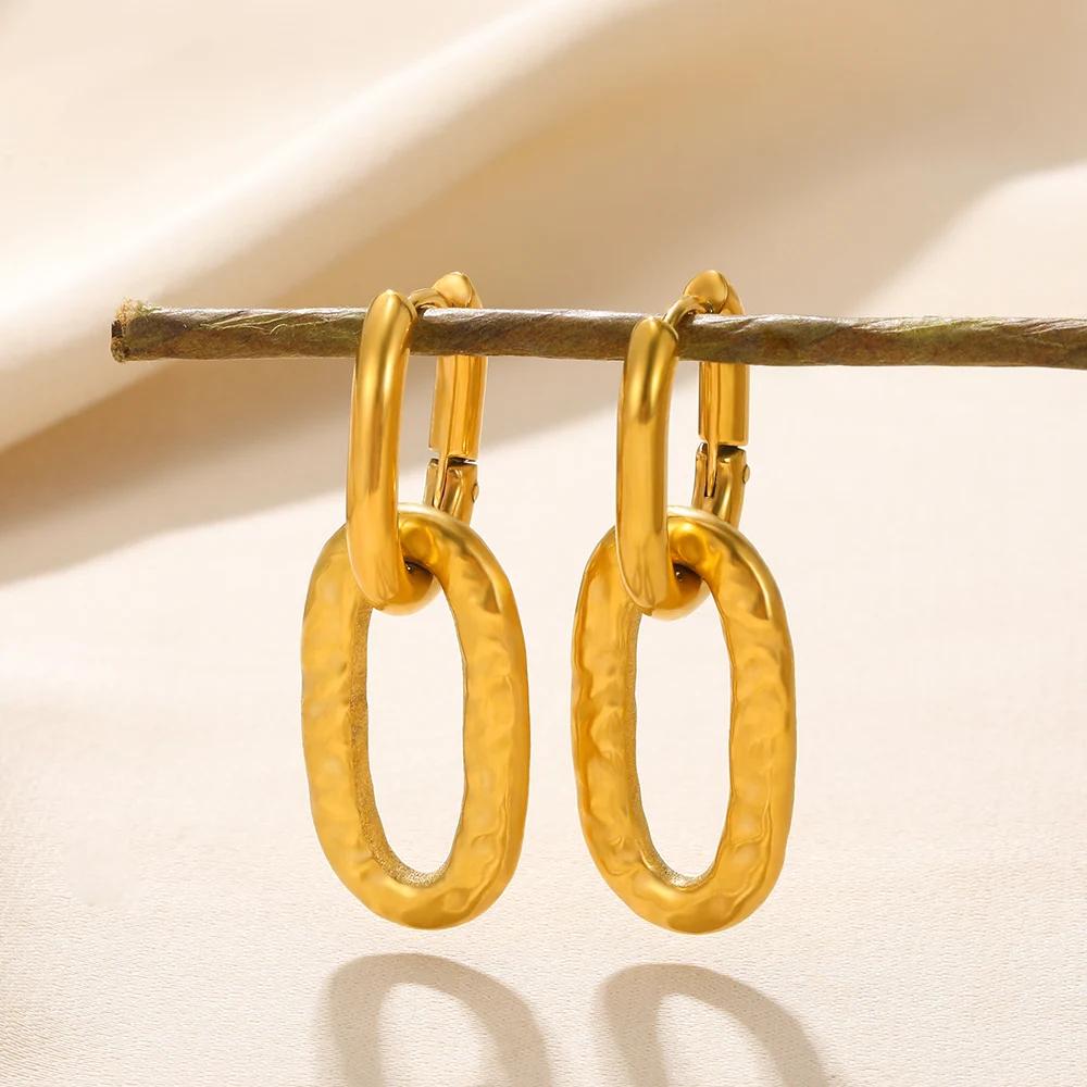 Chunky Geometric Earrings For Women Gold Color Stainless Steel Earring Female Fashion Party Wedding Jewelry Gift Bff