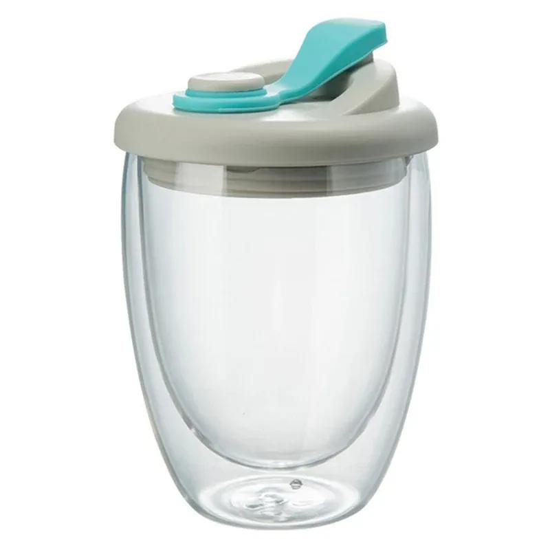 1pc 350Ml Double Wall Insulated Milk Coffee Cup With Leak-Proof Lid Transparent Tumbler Portable Water Cup Juice Mug Dinkware