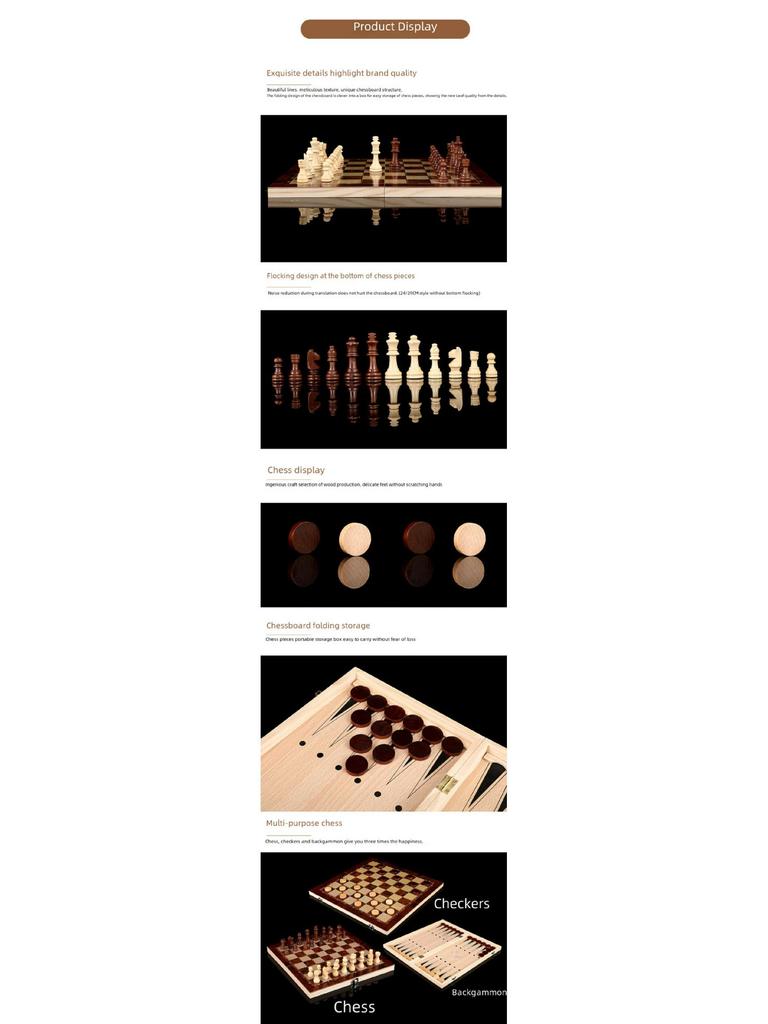 Set de joc pliabil din lemn 3-în-1 Șah, Cărți și Puzzle - Jucărie portabilă de strategie