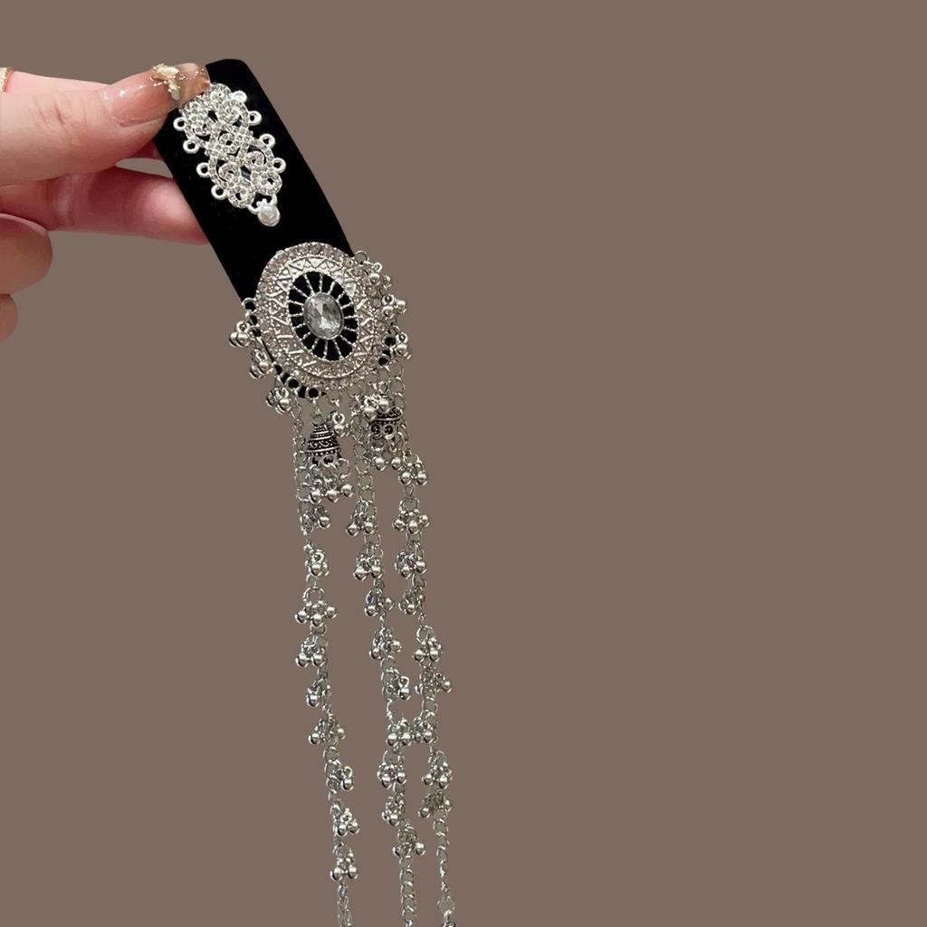 Ethnic Style Hair Clip Fashion Hair Accessories Full Diamond Flash Tassel Headwear Retro Hairpin Imitation Silver Duckbill Clip