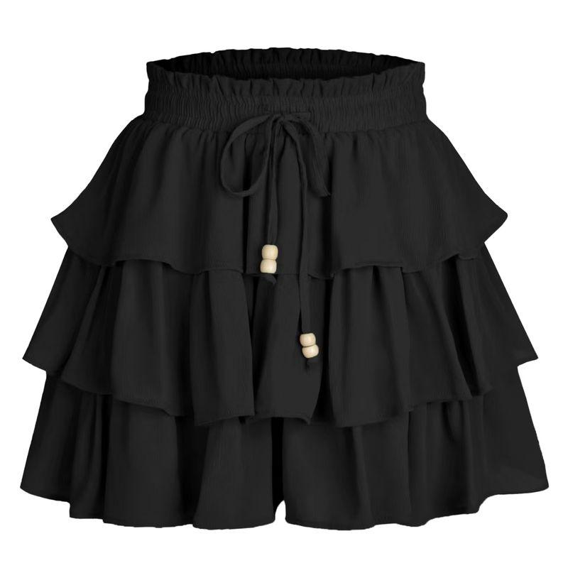 

Fashion Style New Arrival Three-Layer Cake Pantskirt Elastic Waistband Lace-up Culottes Tie up Skirt Pants Black L