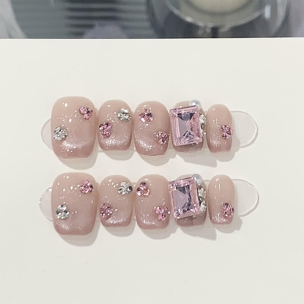 Daily Nude Smile French Cat Eye K9 Square Drill Peach