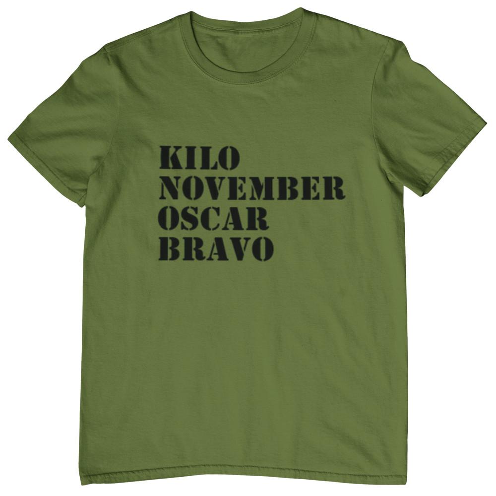 KILO NOVEMBER OSCAR BRAVO T-SHIRT (rude funny offensive army phonetics knob) Unisex T-Shirt XL