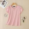ZANZEA Women Casual Round Neck Solid Color Summer Short Sleeve Blouse