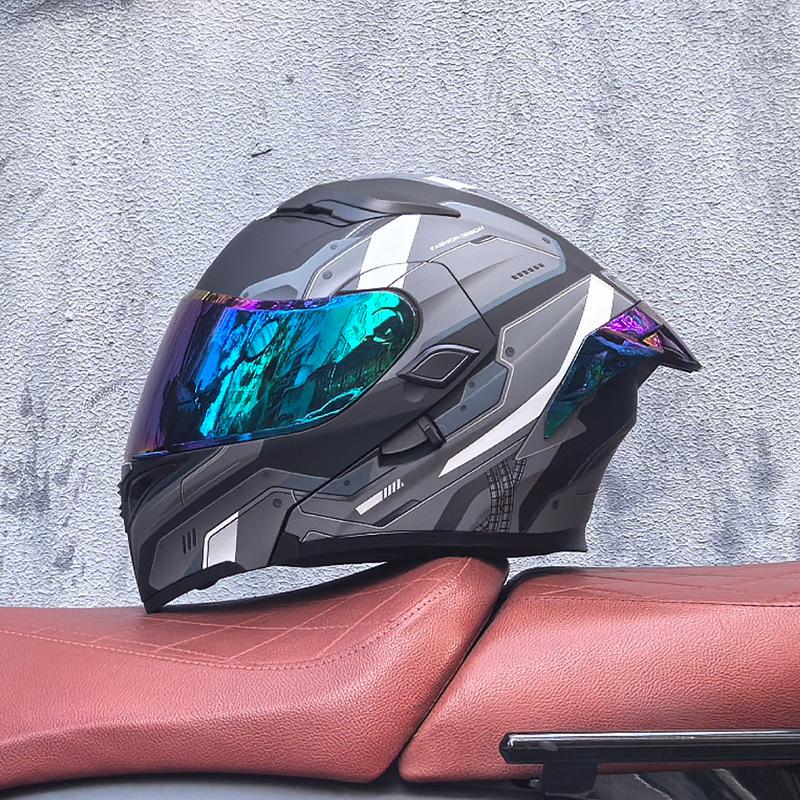 Motorcycle Helmet Peeling Helmet Double Lens Big Tail Locomotive Racing Helmet Running Helmet Men and Women Keep Warm In Winter