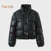 Winter Women Jacket Thickened Padded Stand Collar Neck Protection Windproof Heat Retention Solid Color Zip-up Long Sleeves Down Coat